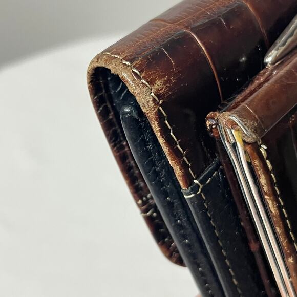 Brighton Wallet VTG Card Keeper Coin Purse Combo Brown Black Leather Crogo Small - Picture 3 of 8